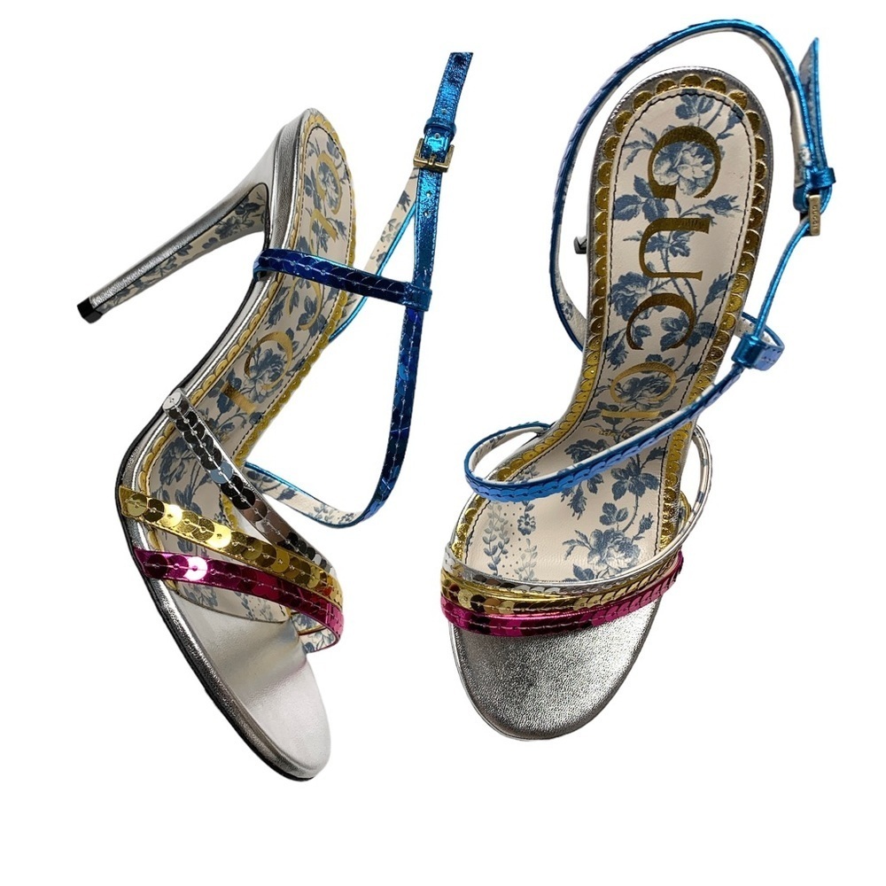 Gucci Haines‎ 105 Mulitcolored Leather Sequined Sandals Size 37 - Picture 2 of 8